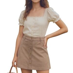 Marine Layer Women's Small Fall Rosie Vegan Suede A-Line Mini Skirt Brown Boho